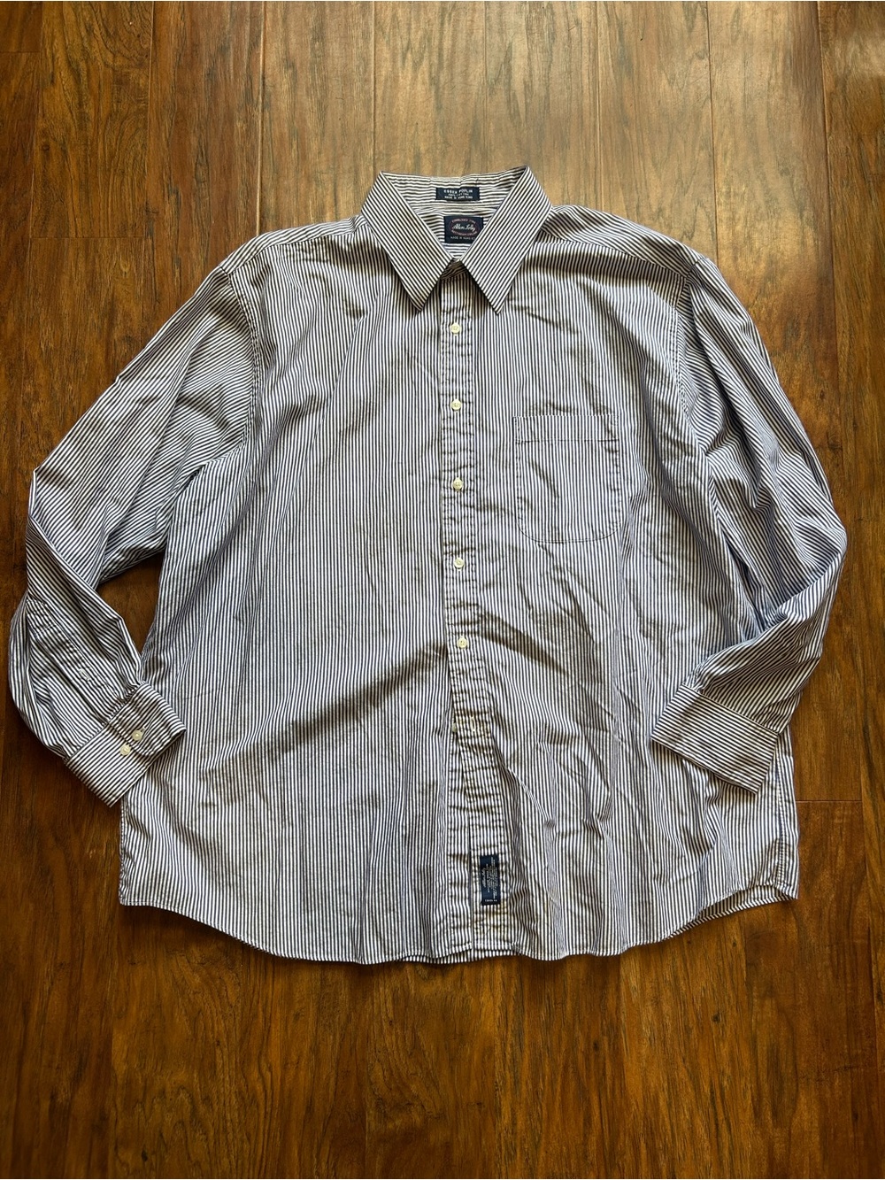 Allen Solly Navy and White Pinstripe Dress Shirt